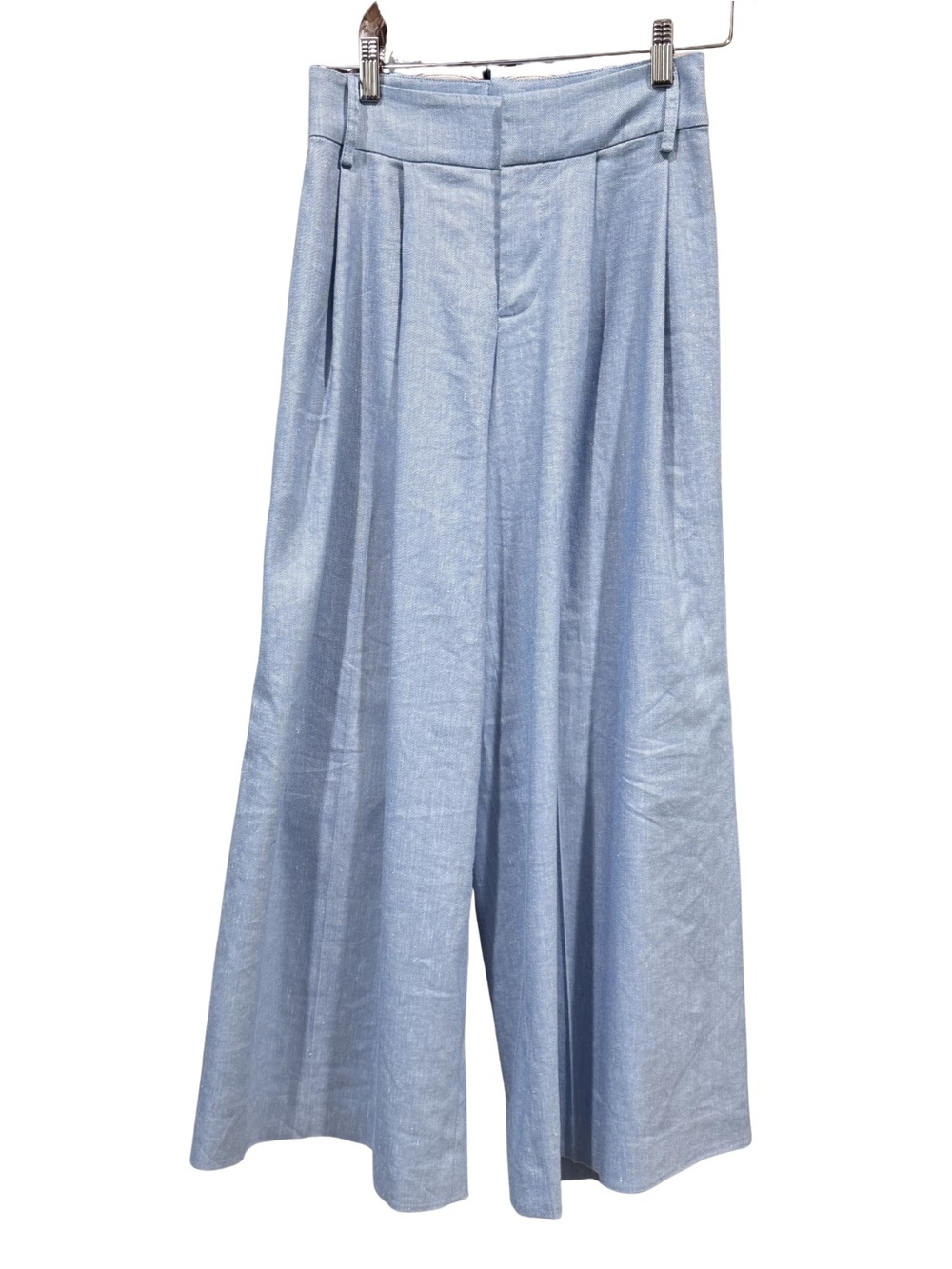 Alice + Olivia Womens Light Blue Linen Blend Pleated Wide Leg Pants Size 2/4